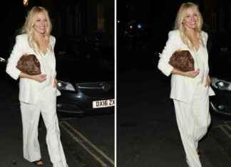 Sienna Miller Stuns in High Street M&S White Suit with Animal Print Clutch news-04112024-020904